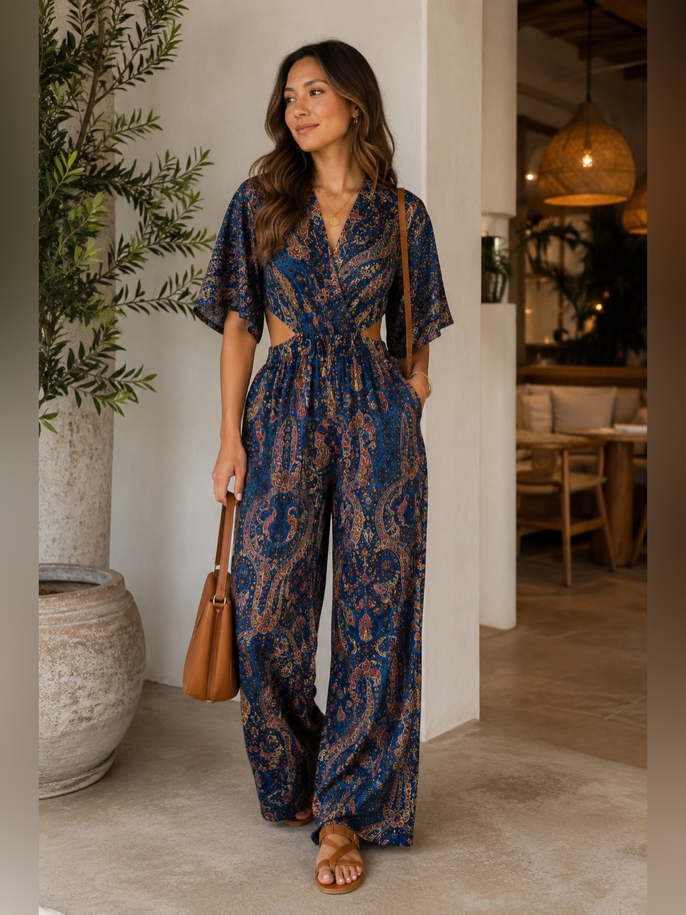 ZARA Paisley Cut-Out Jumpsuit – Size Small